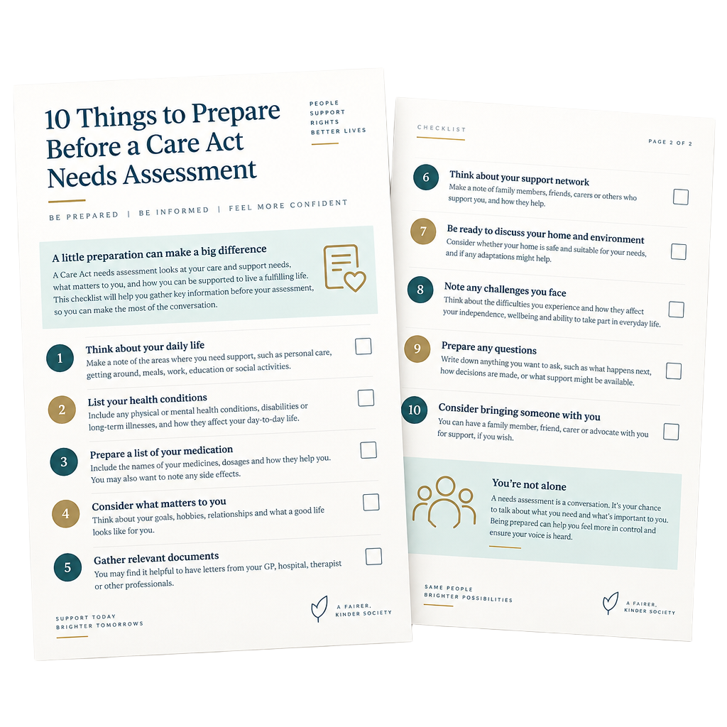 Preview of the free 10 Things to Prepare Before a Care Act Needs Assessment checklist